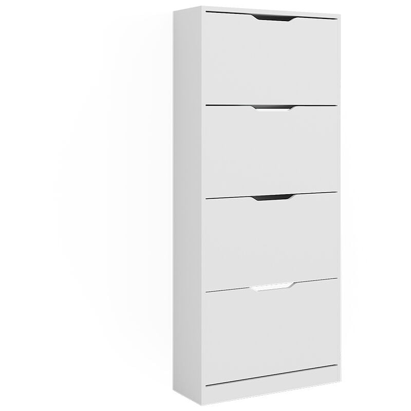 Meuble à chaussure Luca, Blanc, 59x137cm avec 4 tiroirs rabattables, Vicco