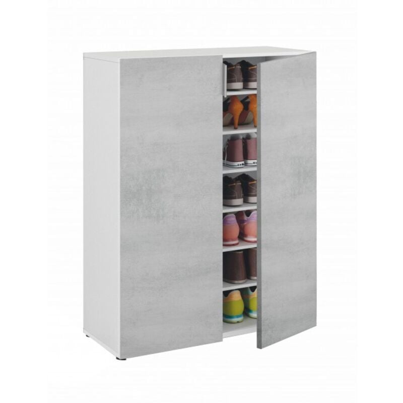 Meuble à chaussures 101 cm blanc mat et béton avec 2 portes - Merano