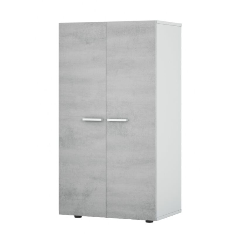 Tagère à chaussures 103 cm blanc mat et béton avec 2 portes - Pechino