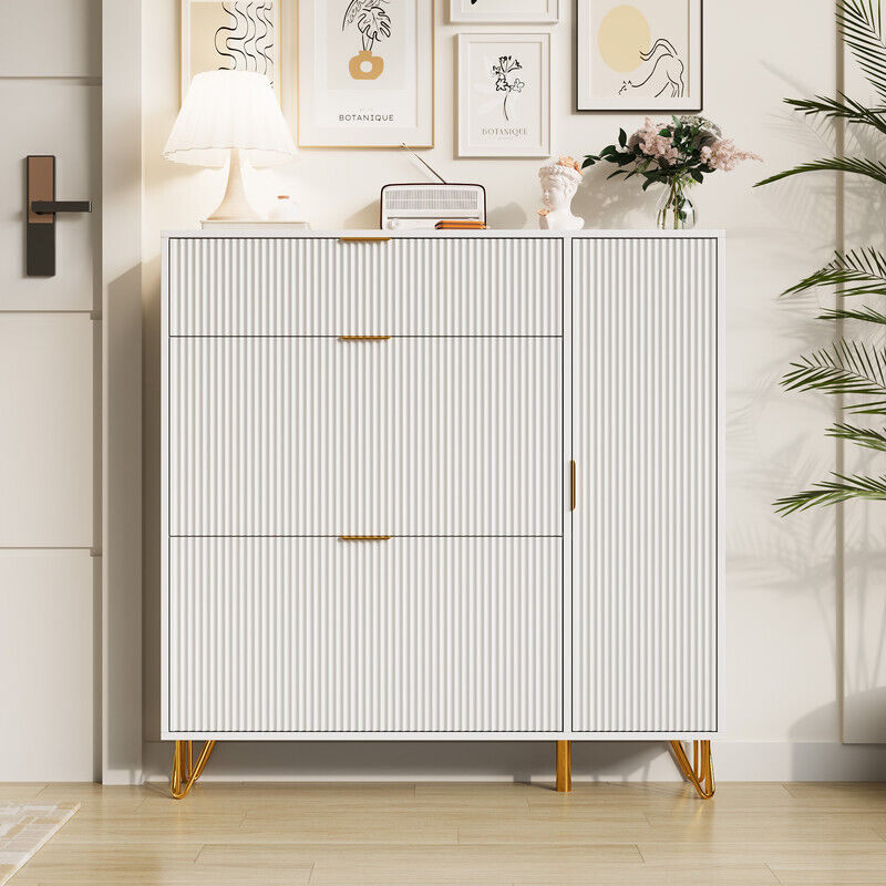 Fortuna Lai - Meuble à chaussures , meuble d'entrée, double niveau de rangement réglable, 2 portes, système anti-basculement - 110x24x115 cm - Blanc