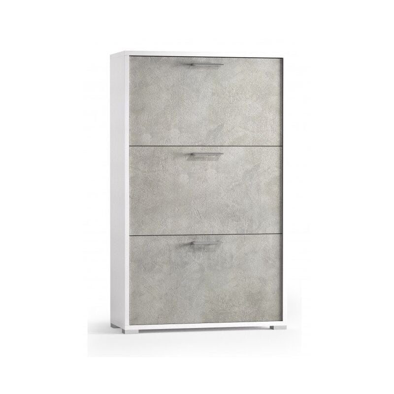 Etagère à chaussures en béton et blanc frêne 112 cm avec trois portes rabattables - Islanda