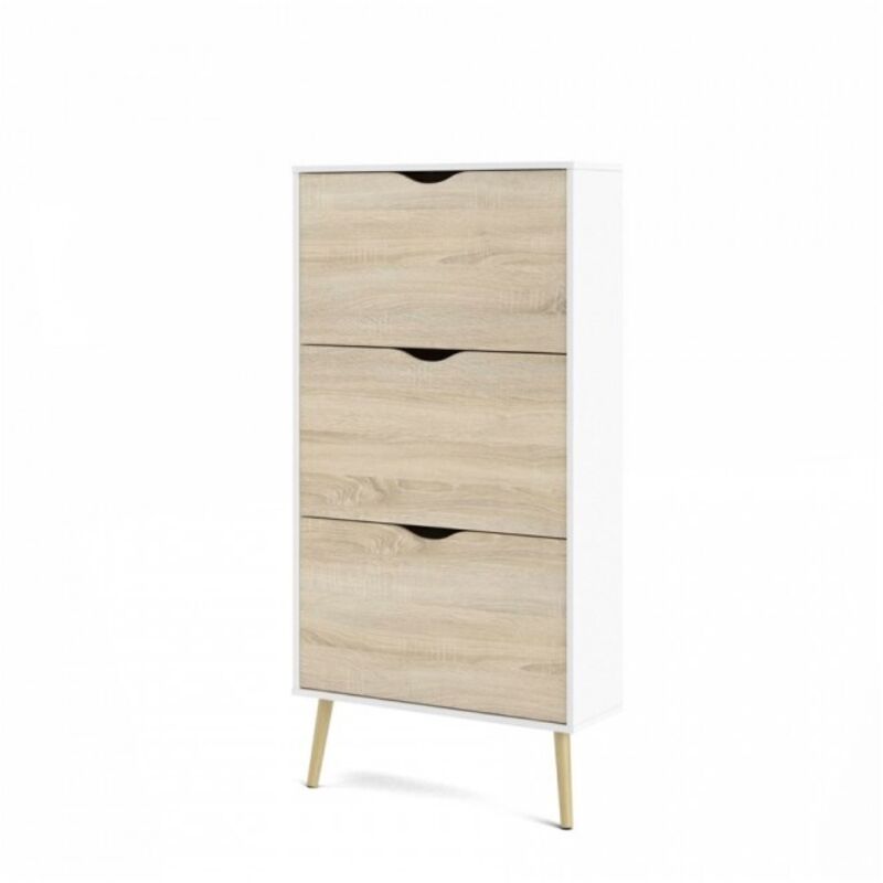 Meuble à chaussures chêne et blanc mat avec trois rabats de 139 cm de haut - Gladiolo