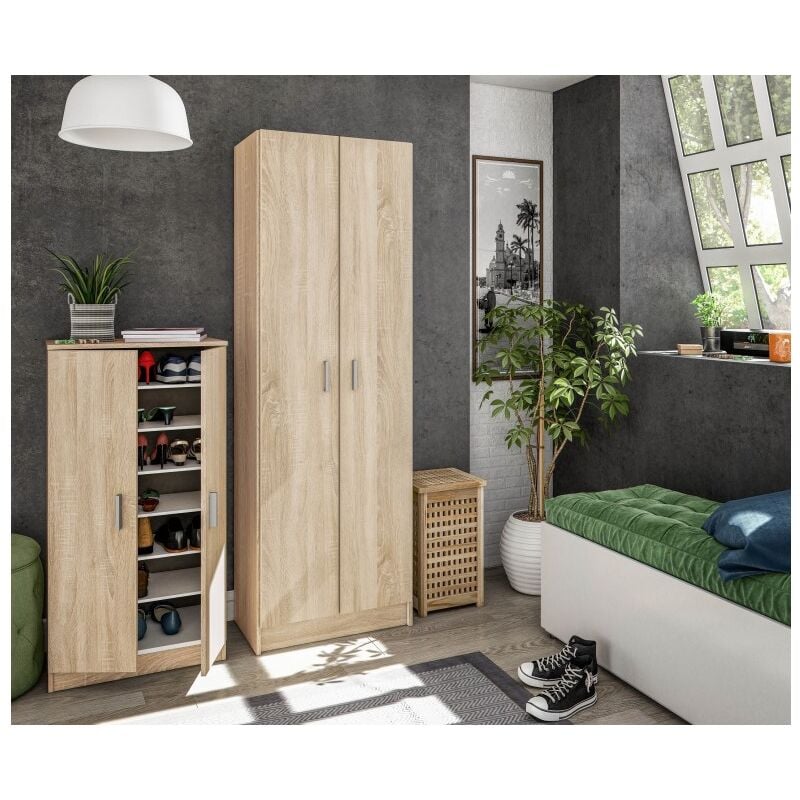 Meuble à chaussures 180 cm avec deux portes chêne canadien - Norvegia