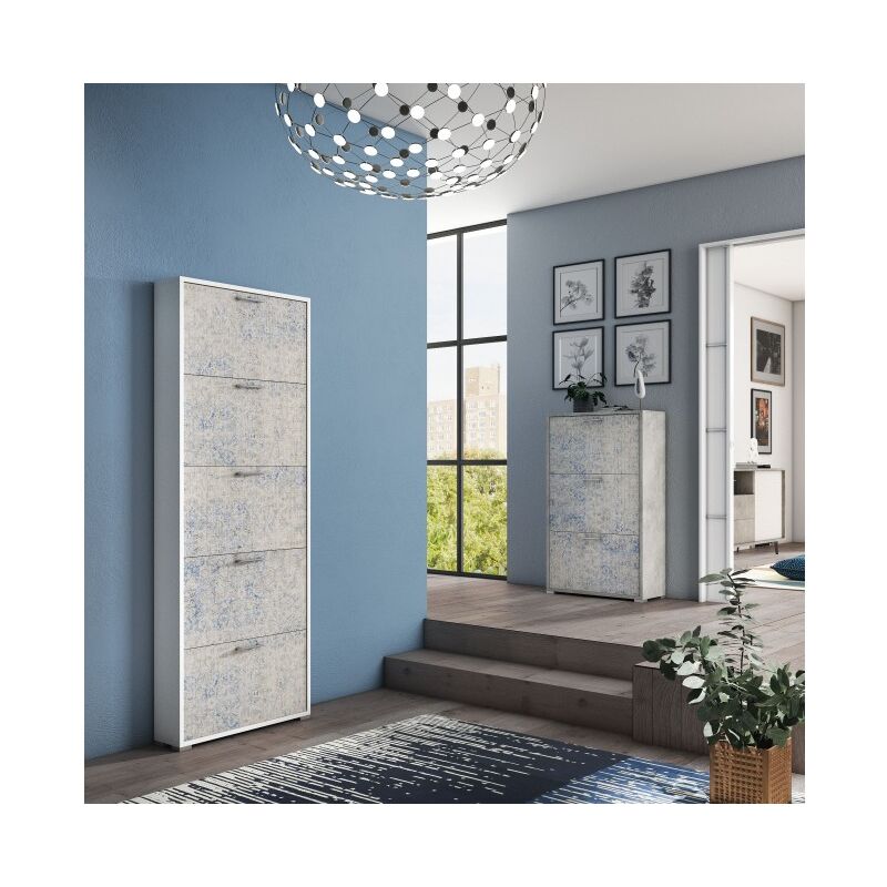 Casier à chaussures 184 cm en frêne et leizu avec cinq portes rabattables - Dublino