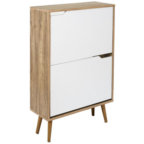 Meuble à Chaussures "2 Portes" 91cm Blanc & Naturel