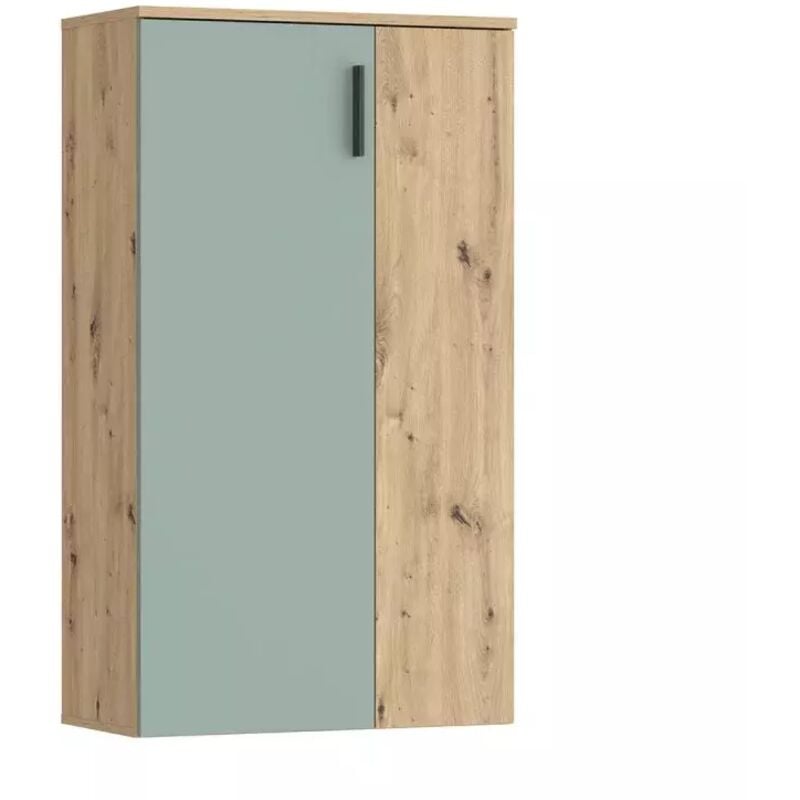 Meubletmoi - Meuble à chaussures 2 portes décor bois chêne et vert sauge – amelie
