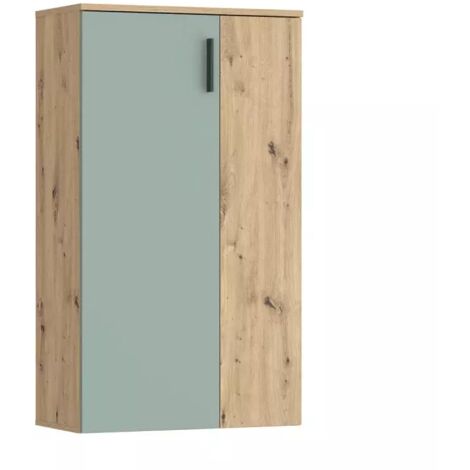 Meuble à chaussures 2 portes décor bois chêne rustique et vert sauge – 5 tablettes réglables – Dimensions 120,4x68,9x34,1 cm – Meubletmoi