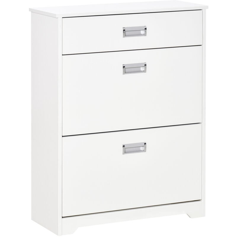 Homcom - Meuble à chaussures 2 tiroirs rabattables 2 étagères tiroir blanc