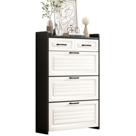 Meuble à chaussures-3 abattants-2 tiroirs-armoire pivotante en bois-étagère entrée-salon-80x23,5x131cm