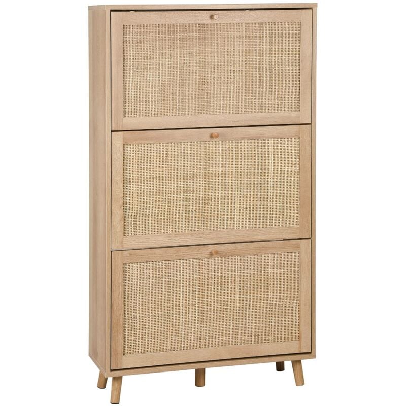 Sweeek - Meuble à chaussures. 3 abattants en cannage. Bohème. l 75 x p 26 x h 131cm