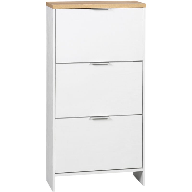 Homcom - Meuble à chaussures 3 portes abattantes 2 compartiments mdf blanc chêne clair