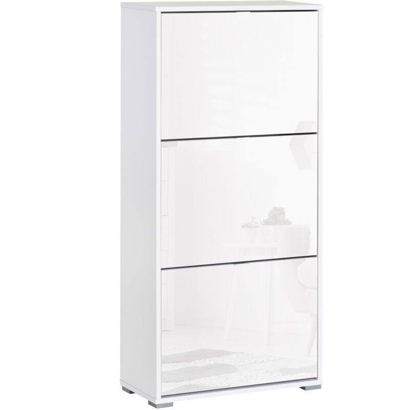 Homcom - Meuble à chaussures 3 portes abattantes 3 compartiments mdf blanc laqué