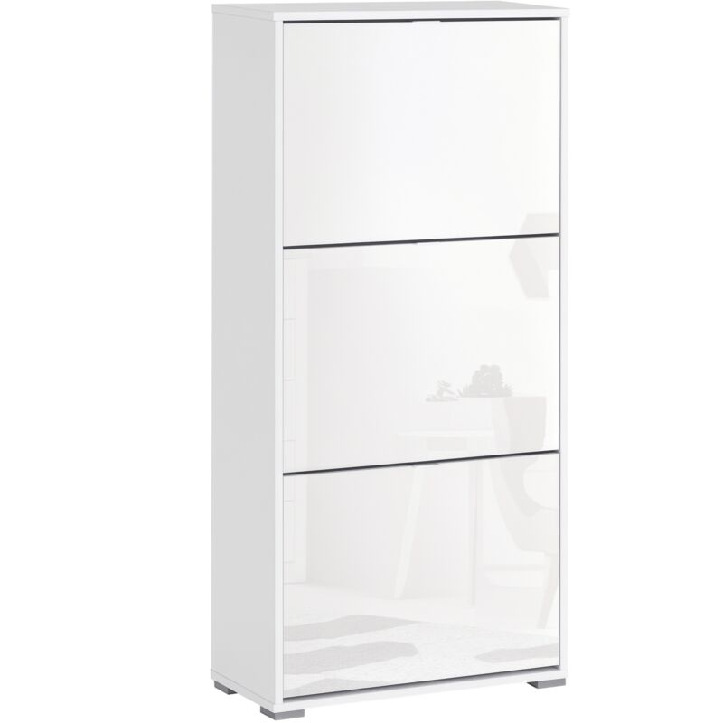 Homcom - Meuble à chaussures 3 portes abattantes 3 compartiments mdf blanc laqué