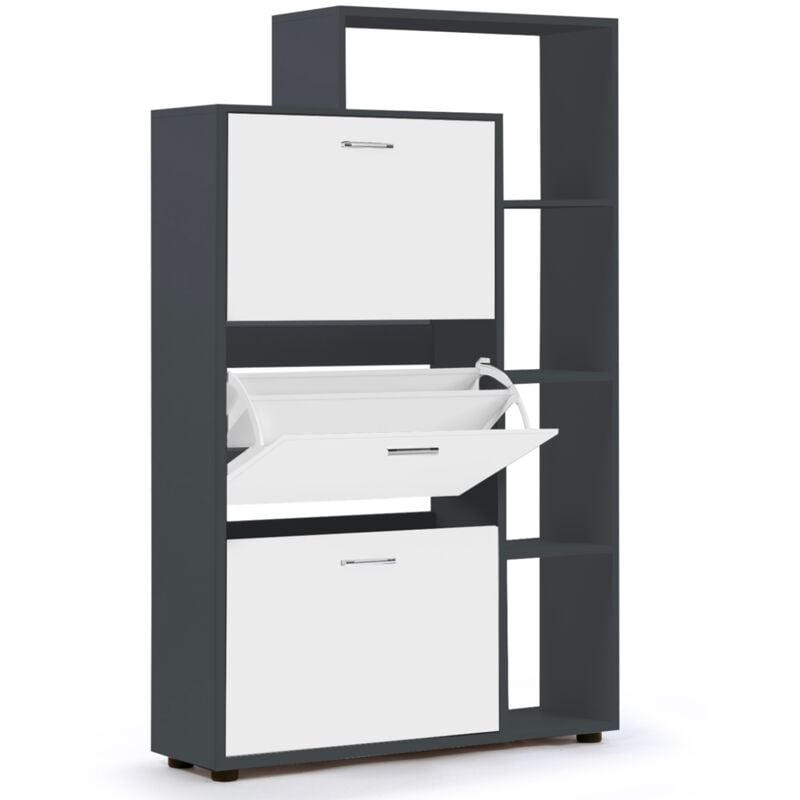 Meuble à chaussures 18 paires klark gris 3 portes blanches avec étagère