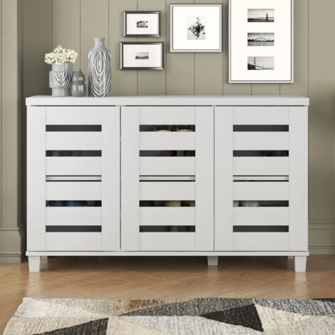 Meuble à chaussures 3 portes GALANO Lismore, 115cm W X 33cm D X 71cm H, Style Moderne, Couleur blanc mat