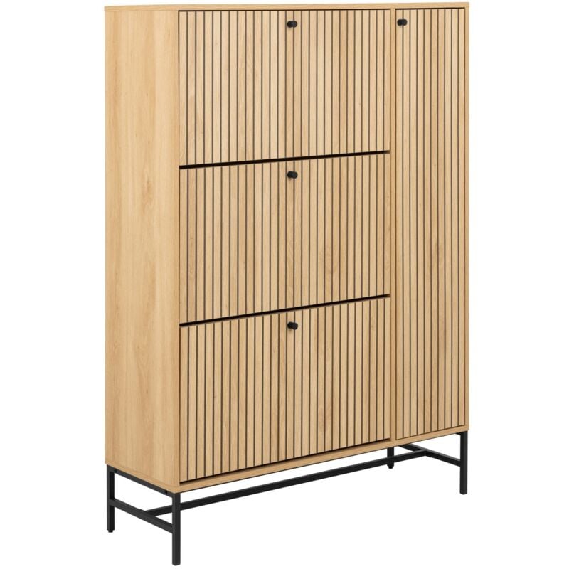 Toilinux - Meuble à chaussures 3 tiroirs et 3 étagères effet tasseaux baïkal