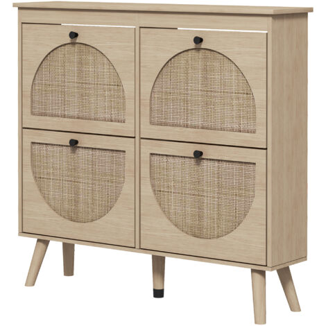Meuble à chaussures 4 abattants 20 paires étagère réglable style bohème pieds en bois massif 105 x 24 x 97,5 cm naturel