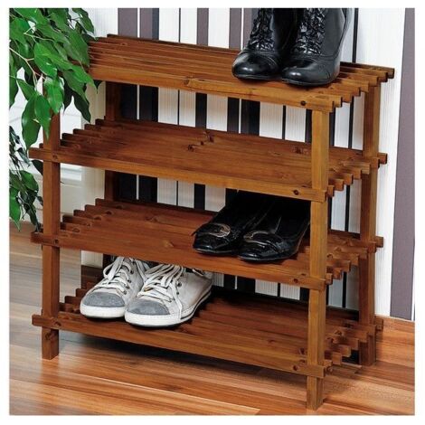 Meuble à chaussures 4 niveaux en bois brun – Capacité 12 paires – Design élégant pour petits espaces – Facile à assembler – Kesper