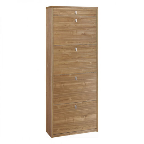 Meuble à chaussures 4 portes, 1 tiroir, 63L x 29P x H164 cm, finition noyer Stelvio, Sarmog