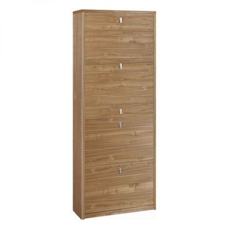Meuble à chaussures 4 portes, 1 tiroir, 63L x 29P x H164 cm, finition noyer Stelvio, Sarmog