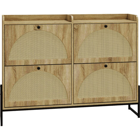 Meuble à chaussures 4 portes à rabat 121×25×91,5 cm - Rangement bois pouvant accueillir 24 paires - Pour entrée