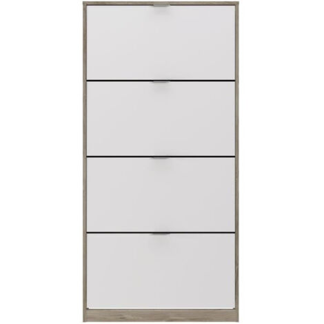 Meuble à chaussures 4 portes Blanc/Chêne clair - CASA - L 106 x l