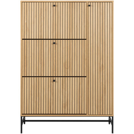 Meuble à chaussures 4 portes en bois et métal L98,7cm - Bois clair - Storo