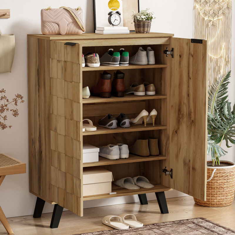 Meuble à Chaussures 5 Compartiments Fixes, Rangement Moderne et Structuré pour Entrée Dressing, 80.5x35x109.5 cm, Naturel