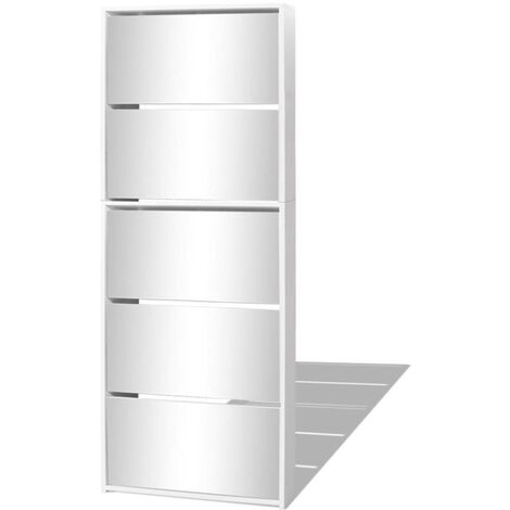 Meuble à chaussures 5 étagères et miroir 63x17x169,5 Blanc