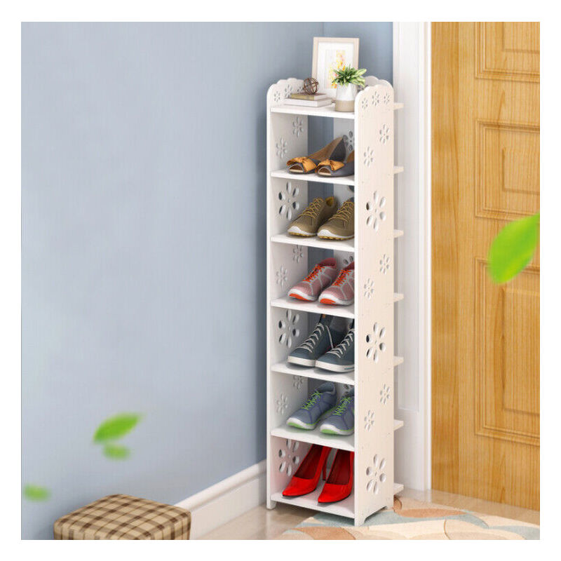 Keepbuying - Meuble à Chaussures 6 Niveaux en Bois Plastique,Étagère de Rangement à Chaussures,26 x 25 x 81cm,Blanc