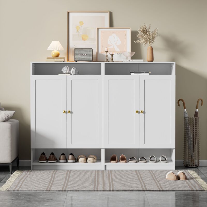 Meuble à chaussures 73 x 34 x 109 cm, rangement compartimenté avec étagères réglables, poignées dorées, Meuble de Rangement à Chaussures 2 portes,