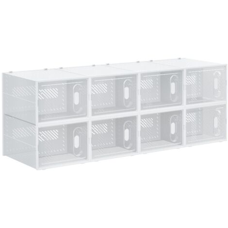 Meuble à chaussures 8 boîtes organisateur portes magnétiques couvercle plastique transparent blanc rangement jusqu'à taille 45