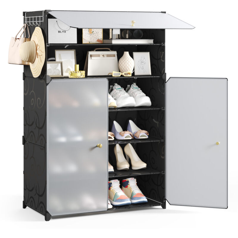 Meuble à Chaussures 6 Niveaux pour 18 Paires de Chaussures, Étagère à Chaussures en polypropylène (PP) avec Portes et Rangement Amovible pour