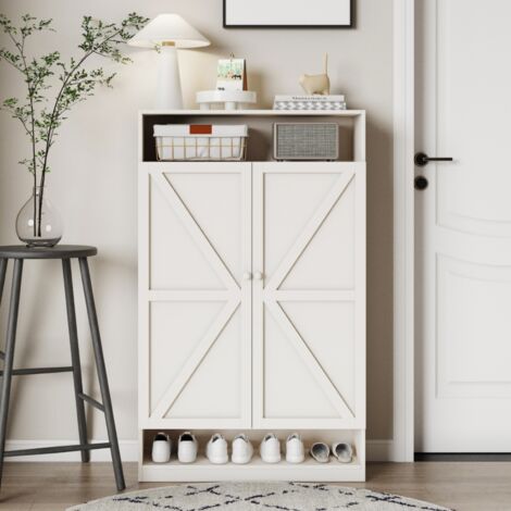 Meuble à chaussures 80x40x141 cm, avec 8 compartiments, charnières silencieuses en métal, style simple et élégant, adapté aux couloirs et entrées - Blanc