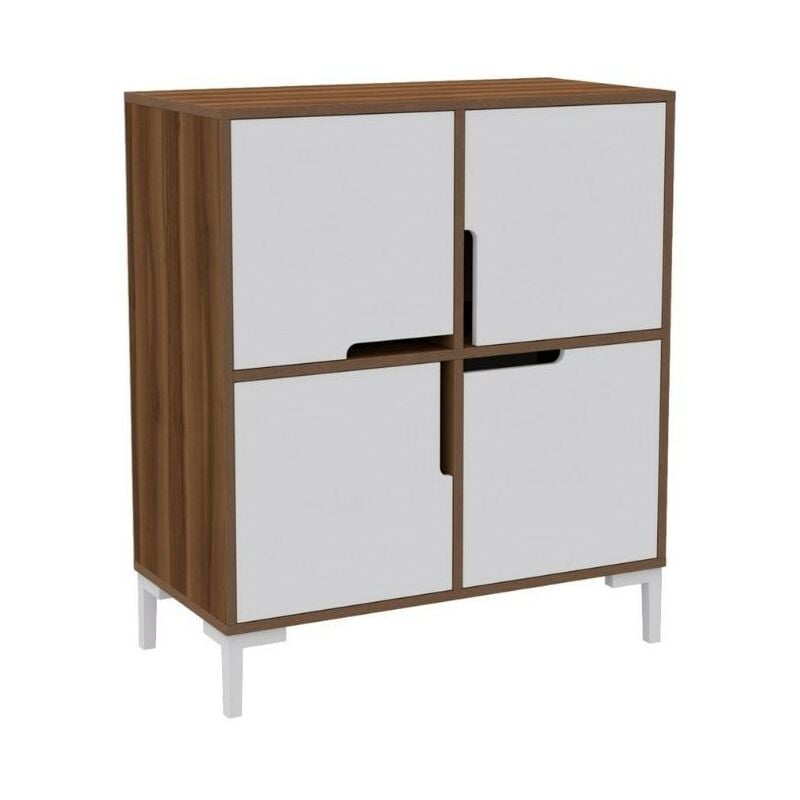 Toscohome - Meuble à chaussures 90x90h cm avec 4 compartiments en noyer et blanc - Wind Tower