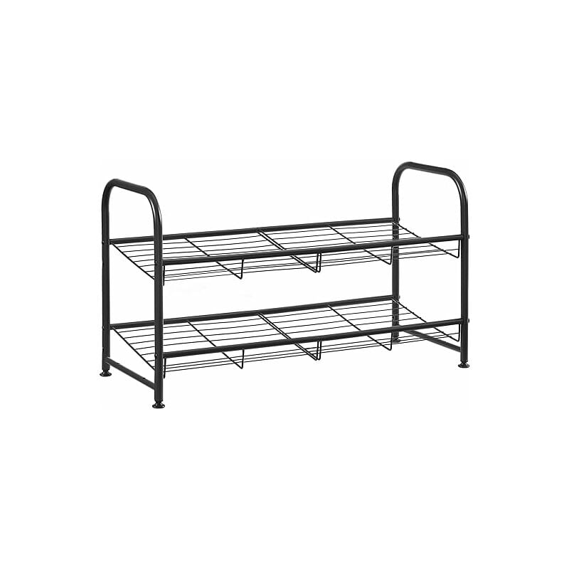 Songmics - Meuble à Chaussures à 2 Niveaux, Étagère Rangement Empilable, Jusqu'à 8 Paires, en Métal, 68,5 x 27,5 x 37 cm, pour Talons Hauts, Baskets,