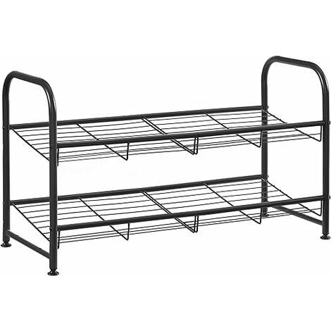 Meuble à Chaussures à 2 Niveaux, Étagère Rangement Empilable, Jusqu'à 8 Paires, en Métal, 68,5 x 27,5 x 37 cm, pour Talons Hauts, Baskets, Pantoufles, dans Entrée, Noir