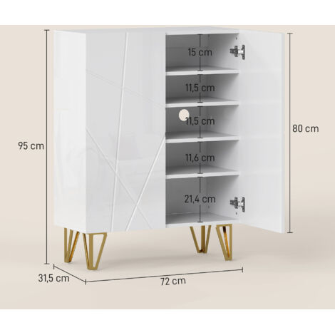 Meuble à chaussures à 2 portes, étagère à chaussures, rangement pour chaussures avec 3 étagères réglables, 72 x 31,5 x 95 cm, blanc