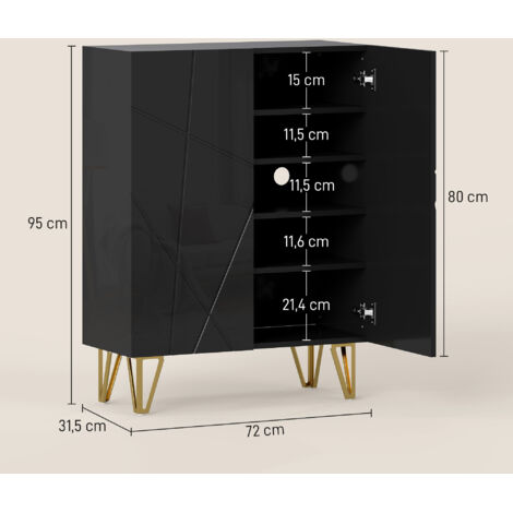 Meuble à chaussures à 2 portes, étagère à chaussures, rangement pour chaussures avec 3 étagères réglables, 72 x 31,5 x 95 cm, noir