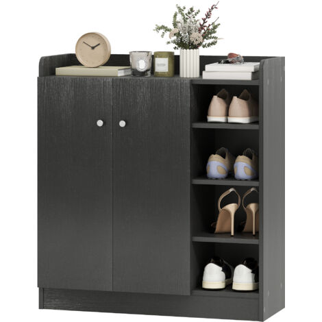 Meuble à chaussures à 2 portes, étagère étroite avec tablettes réglables pour 12 paires de chaussures, 83 x 30 x 90 cm, noir