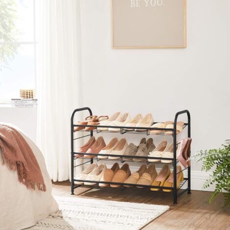 Meuble à Chaussures à 3 Niveaux, Étagère Rangement Empilable, jusqu'à 12 Paires, en Métal, 68,5 x 27,5 x 49,5 cm, pour Talons Hauts, Baskets, Pantoufles, dans Entrée, Noir LMR066B01