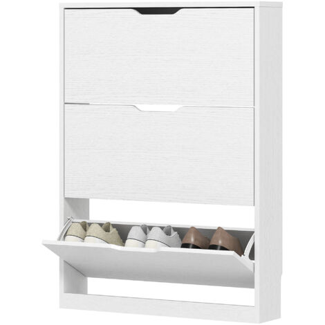 Meuble à chaussures à 3 tiroirs abattants, pouvant contenir jusqu'à 12 paires de chaussures, en aggloméré, 80 x 17 x 108 cm, blanc