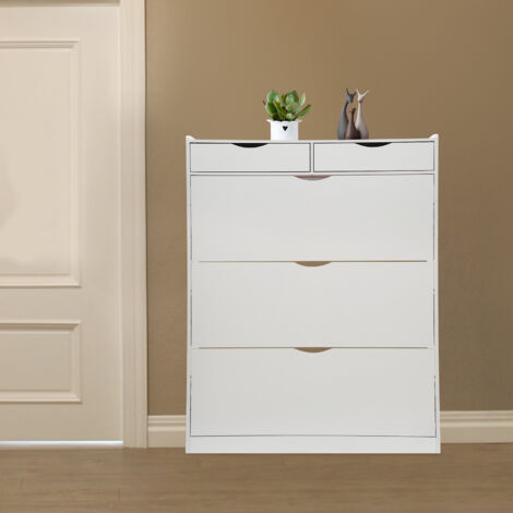 Meuble à chaussures à 3 volets, étagère à chaussures, rangement à chaussures, compartiment ouvert, séparateur réglable pour 12 à 15 paires de chaussures, couloir, 100 x 17 x 130 cm, blanc nuage