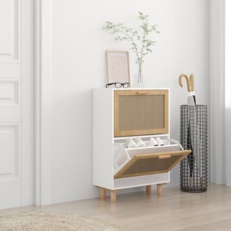 Meuble à chaussures  Armoire à chaussures Blanc 52x25x80 cm Bois d'ingénierie/rotin CFW47477