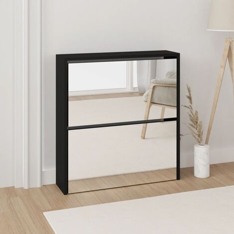 Meuble à chaussures Armoire à chaussures, Facile à Monter avec miroir à 2 niveaux Noir 63x17x67 cm -86659