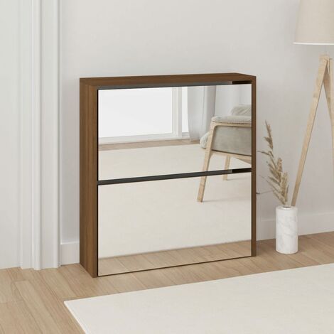Meuble à chaussures  Armoire à chaussures, Facile à Monter miroir à 2 niveaux Chêne marron 63x17x67cm -36724