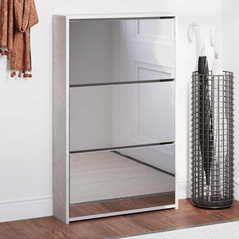 Meuble à Chaussures Armoire à Chaussures  Meuble d'entrée miroir 3 niveaux Gris béton 63x17x102,5 cm 86374