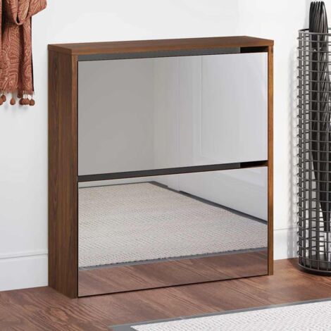 Meuble à Chaussures Armoire à Chaussures  Meuble d'entrée miroir à 2 niveaux Chêne marron 63x17x67cm 54732