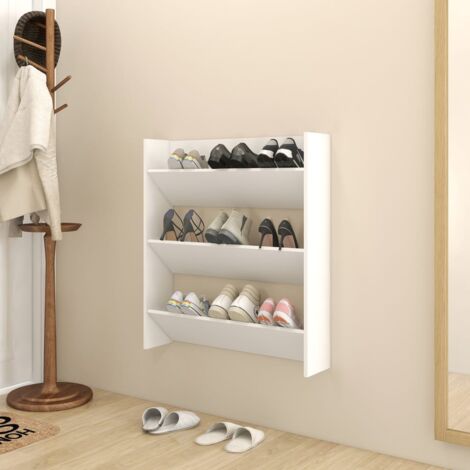 Meuble à chaussures, Armoire à chaussures, Meuble d'entrée murale blanc 80x18x90 cm bois d'ingénierie DESIGN IN