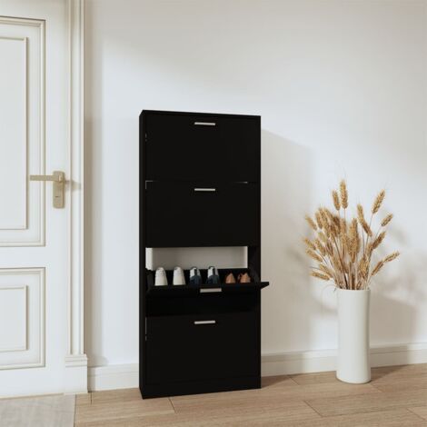 Meuble à Chaussures Armoire à Chaussures Meuble d'entrée Noir 59x17x150 cm Bois d'ingénierie 58959